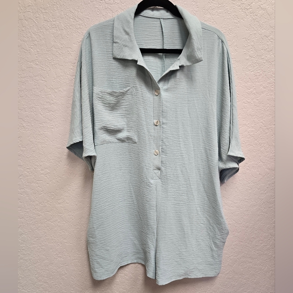 Sage Green Half Button Collared Loose Romper Size Small - Picture 4 of 9